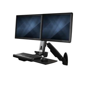 Wall Mounted Sit Stand Desk For Two Monitors Up To 24in Adjustable