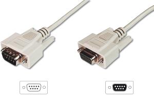 Datatransfer extension cable, D-Sub9 M/F, 3m serial, molded beige