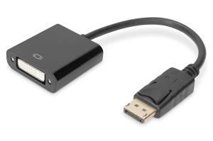 DisplayPort adapter cable, DP - DVI (24+5) M/F, 15cm w/interlock, DP 1.1a compatible black