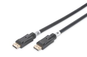 ASSMANN DisplayPort connection cable, DP, w/ amp. M/M, 15m w/interlock, Ultra HD 4K, DP 1.2, CE, black, gold