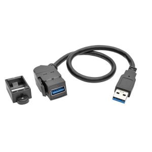 TRIPP LITE USB 3.0 All-in-One Keystone/Panel Mount Extension Cable (M/F) Angled Connector Black 30cm