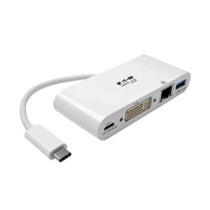 TRIPP LITE USB 3.1 Gen 1 USB-C to DVI External Video Adapter with USB-A Hub USB-C PD Charging Port & Gbe Port