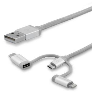 USB Multi-charger Cable - Lightning, USB-c, Micro-b - Braided - 2m