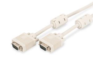 ASSMANN VGA Monitor connection cable, HD15 M/M, 3m 3Coax/7C, 2xferrite beige