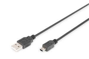 USB 2.0 connection cable, type A - mini B (5pin) M/M, 1m USB 2.0 conform black