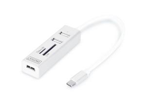 USB 2.0 Type C HUB with Cardreader 3x USB 2.0. 1x SD, 1x MicroSD Port Aluminium housing