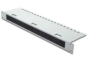 1U cable management panel front opening with brush strip, rear cable tray, color grey (RAL 7035)