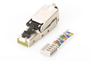 Shielded RJ45 connector for field assembly AWG 22-27, 10 GBit ethernet, PoE+, dust cap, bend relief