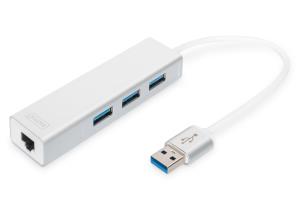 USB 3.0, 3-ports HUB & Gigabit LAN adapter 3xUSB A/F,1xUSB A/M,1xRJ45 LAN Supports Windows and Mac OS