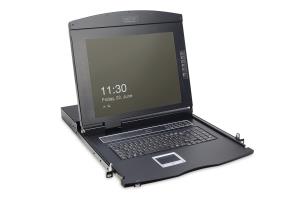 modularized 43,2cm (17") TFT console with 1 port KVM, RAL 9005 black color Qwerty UK