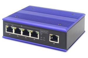 Industrial 4-port Fast Ethernet PoE Switch 1 uplink port,DIN rail, extend. temp. range