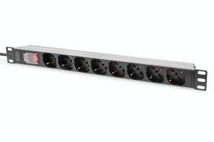 1U Aluminum PDU, 8x Italian outlet 16A, 4000W, 250VAC 50/60Hz, switch