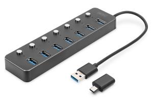 USB 3.0 Hub. 7-port. switch Aluminium housing. Incl. 5V/2A power supply