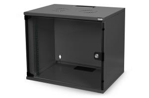 7U wall mounting cabinet SoHo unmounted 370x540x400 mm glass front door black (RAL 9005)
