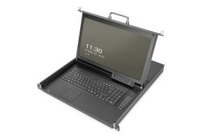 Modularized 43,2cm (17in) HD LCD TFT console with 8 port Cat5 KVM 8 Cat5 VGA Dongle - CH keyboard